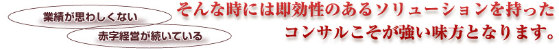 そんな時には即効性のあるソリューションを持ったコンサルこそが強い味方となります。